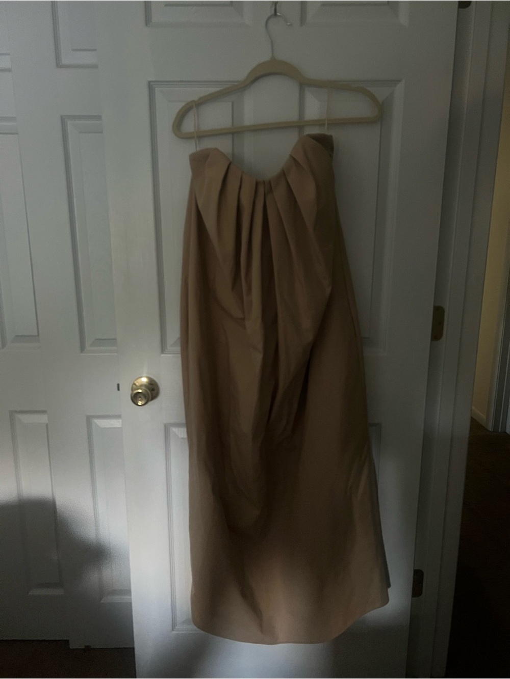 Mango Strapless Taupe Draped Evening Dress